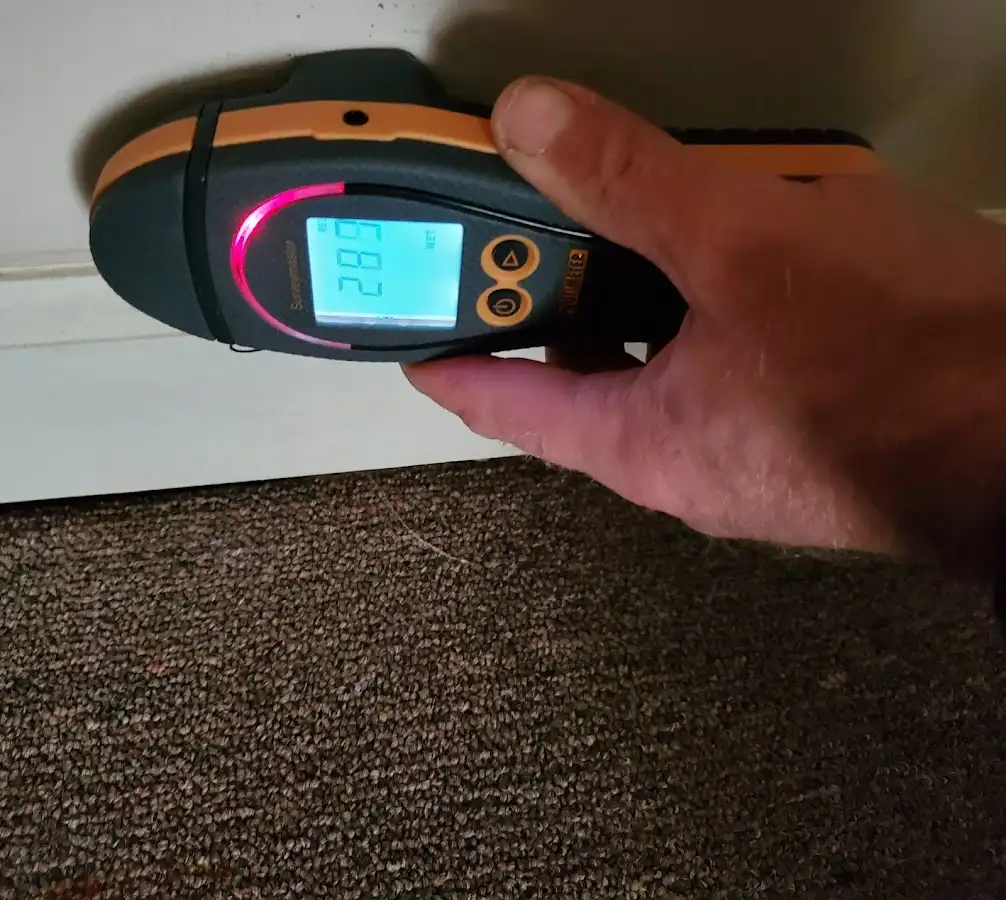 Moisture detection at baseboard during Burst Pipe Cleanup in Deale